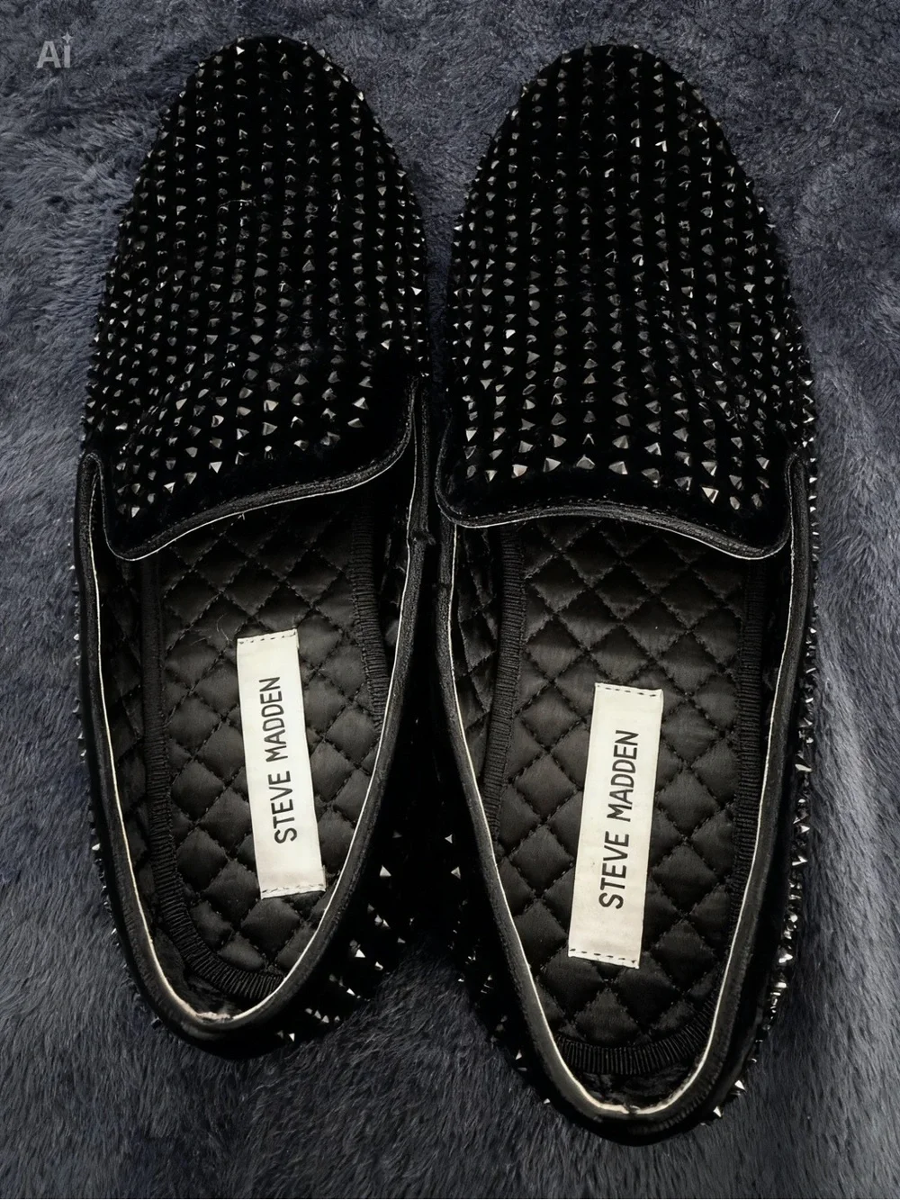 Steve Madden Black Studded Velvet Slip-On Loafers